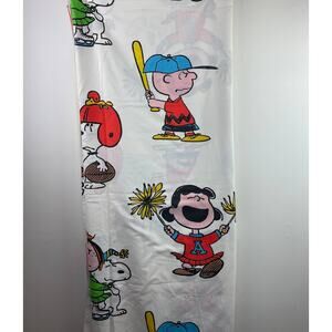 Vintage PEANUTS Charlie Sport Snoopy Flat Sheet 2 Pillow Montgomery Ward 81x104"